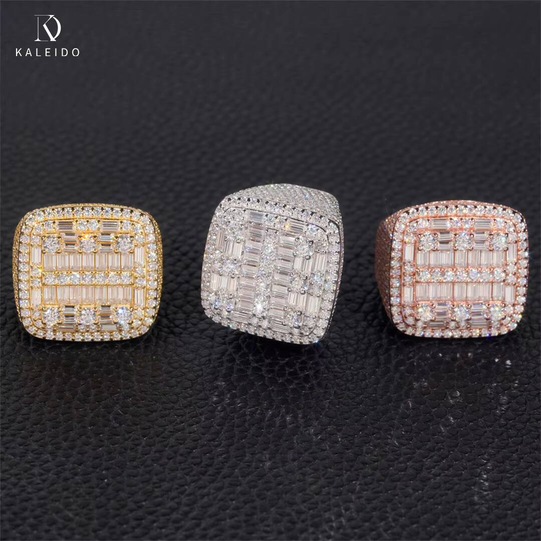 Kaleido Rapper Jewelry Hip Hop 925 Silver Iced Out Men Diamond Ring Baguette Moissanite Diamond Custom Hip Hop Ring Men