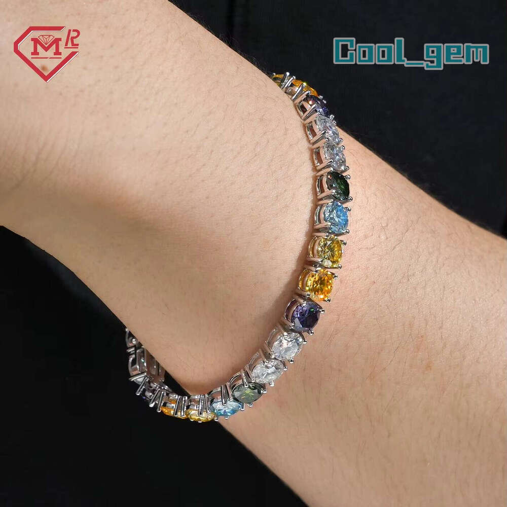 Bracciale Tennis In Moissanite Ghiacciato VVS Personalizzato In Argento 925 Con Gioielli Hophop Colorati-image
