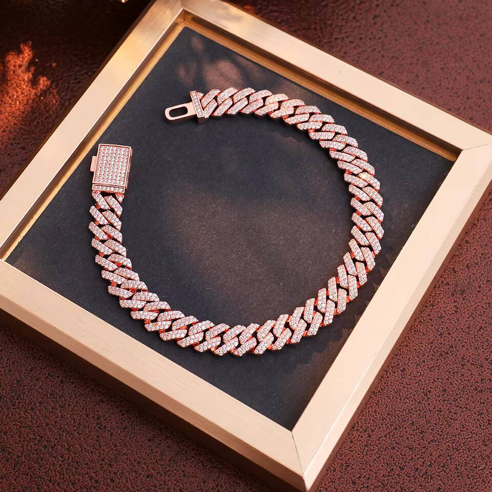 Factory Custom 10k Rose Gold Cuban Bracelet 10mm 12mm Moissanite Cuban Chain Hip Hop Jewelry Womens Bracelet and Necklace