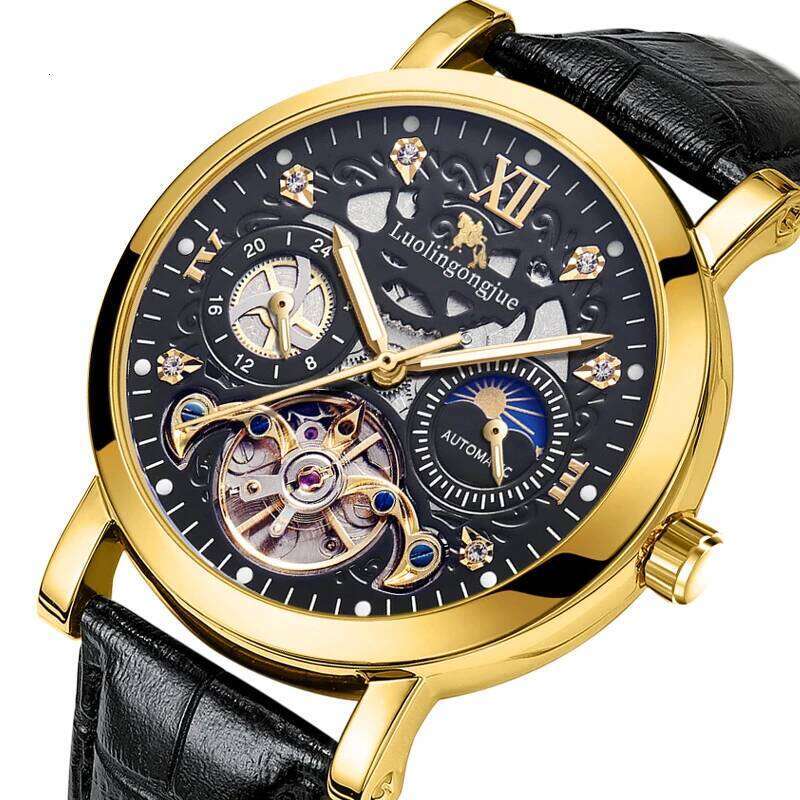 Luxury Skeleton Design Automatic Mechanical Men's High-End Business Stylish Multifunctional Watch Fashionable Young Men Student Korean Style Gift