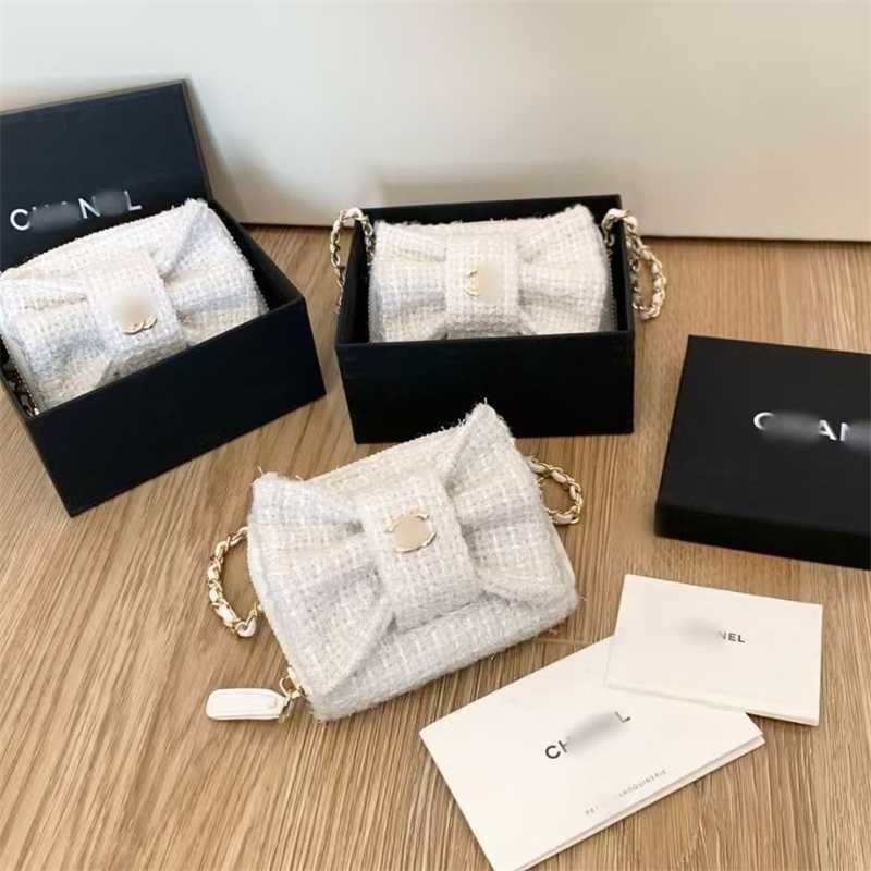 designer bag tote bag beach bag New Cabinet Vic Gift White Woolen Bowknot Crossbody Card Holder Chain Shoulder Small Waste