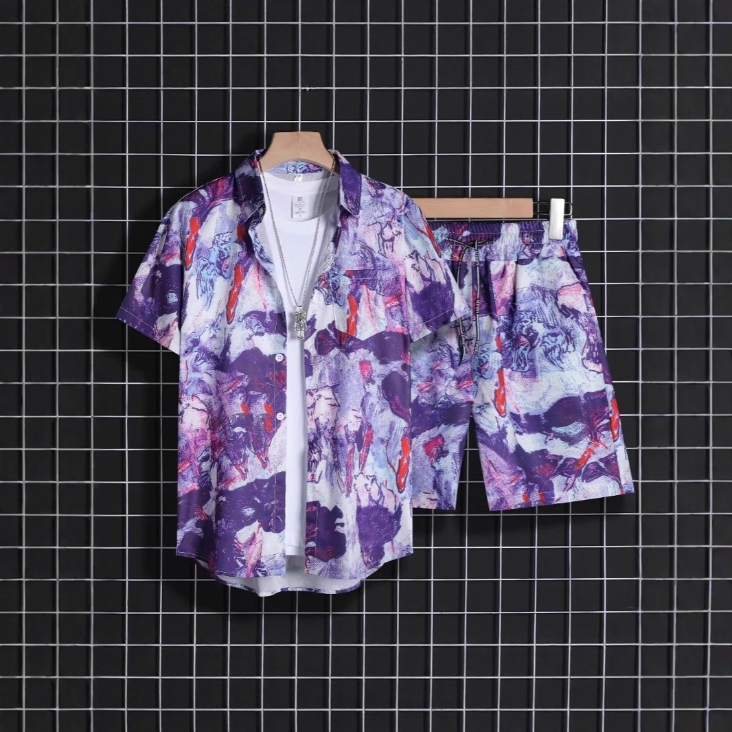 Vintage Niche Designer T-shirt Polo Short-sleeve Men's Casual And Trendy Ins-style Designer Hoodie Artistic Couple Floral Shirt Set