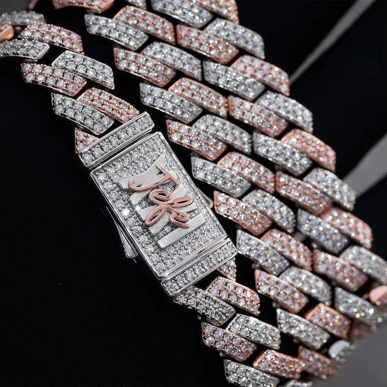 Fashion Hip Hop Jewelry Iced Out VVS Moissanite Miami Cuban Chain Custom 10-19mm Sterling Silver 925 Cuban Chain Bracelet