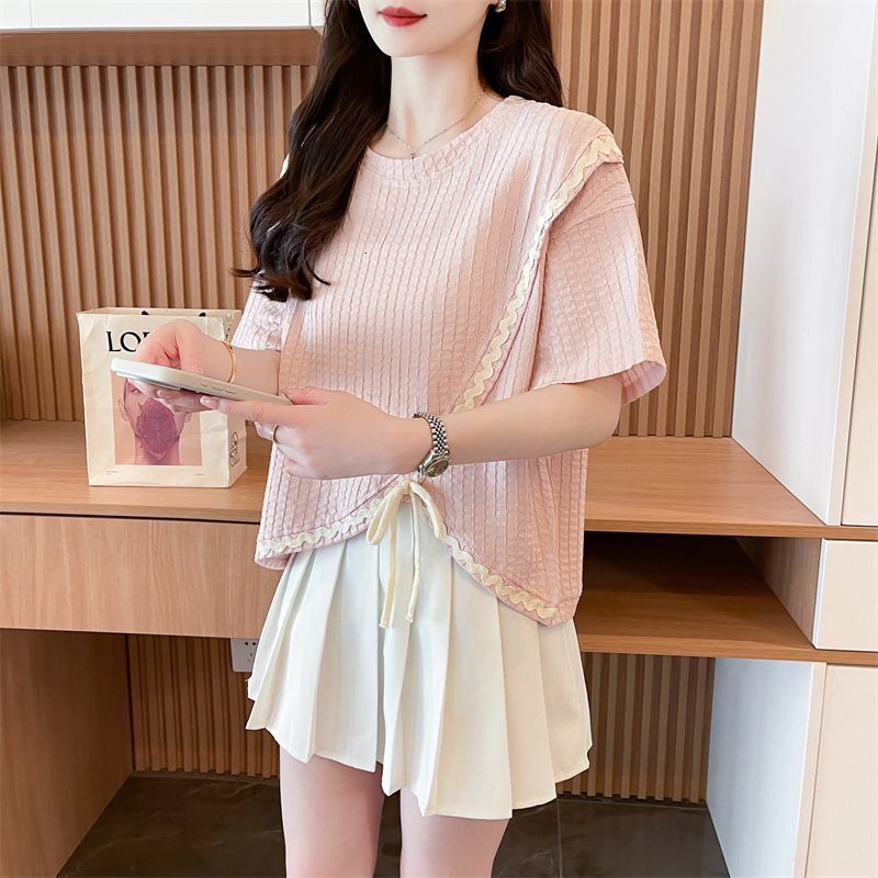 Original Design Polo Short-sleeve Women's T-shirt Summer Light Luxury Designer T-shirt With Designer Hoodie High-end Feel Decorative Stitching Irregular Design
