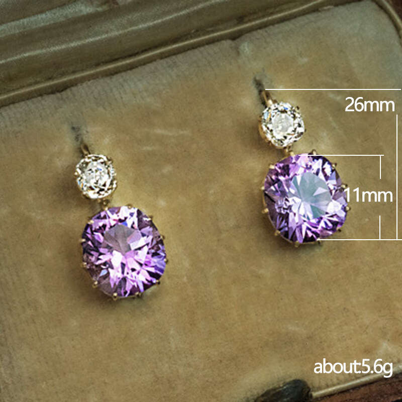 new Korean Dongdaemun style simple versatile purple Moissanite geometric earrings fashionable and slimming drop earrings