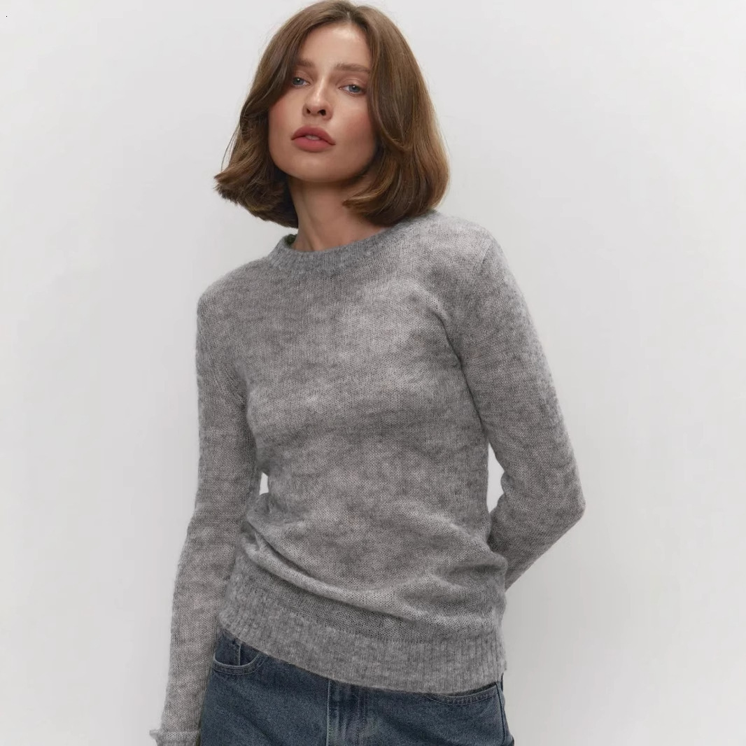 Luxury Brand Designer Mohair Round Neck Pullover Sweater 2026 Spring/Summer New Comfortable Knit Semi-Sheer Sweater for Women
