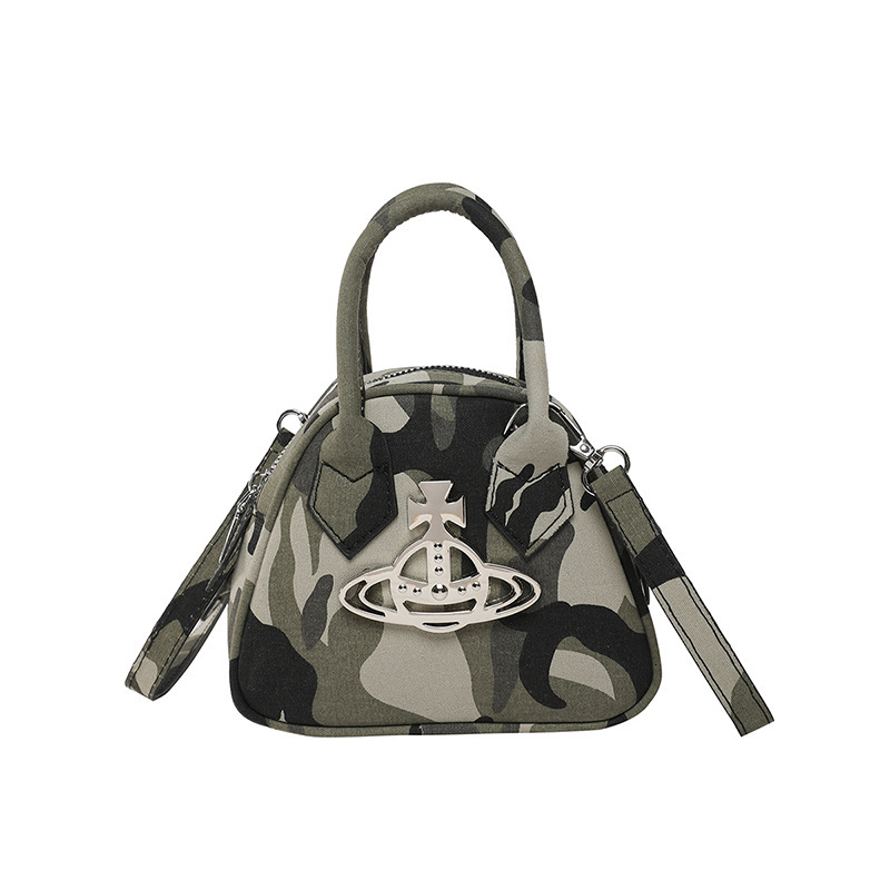 Designer, Luxury Empress Saturn Handheld Bowling Bag Litchi Texture Large Capacity Shoulder Crossbody Bag Simple Punk Style Women's Bag