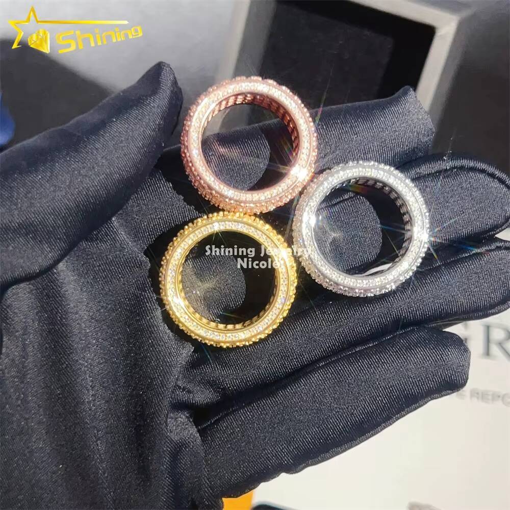 Luxury New Design Fully Iced Out Moissanite Diamond 925 Sterling Silver Hip Hop Men Eternity Ring