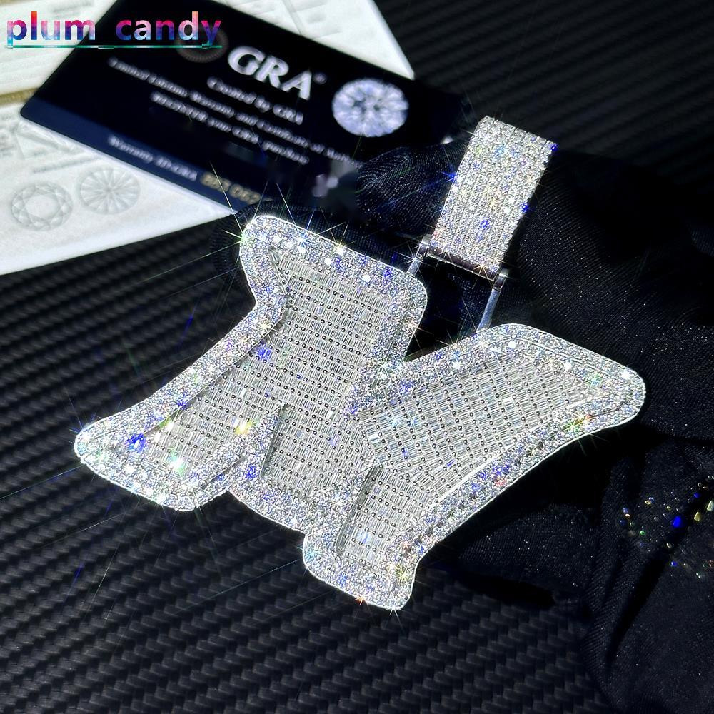 Custom Iced Out Letter A-Z Pendant 925 Silver Baguette Initial VVS Moissanite Diamond Pendant Link Chain Hip Hop Fine Jewelry