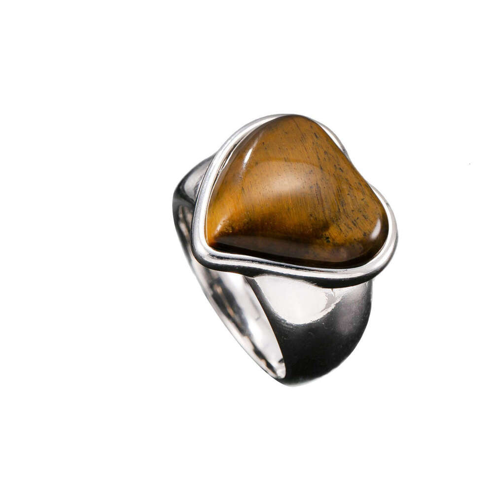 popular men's cast geometric tiger eye stone ring vintage high-end 925 Sterling Silver 18K Gold hand jewelry manufacturer