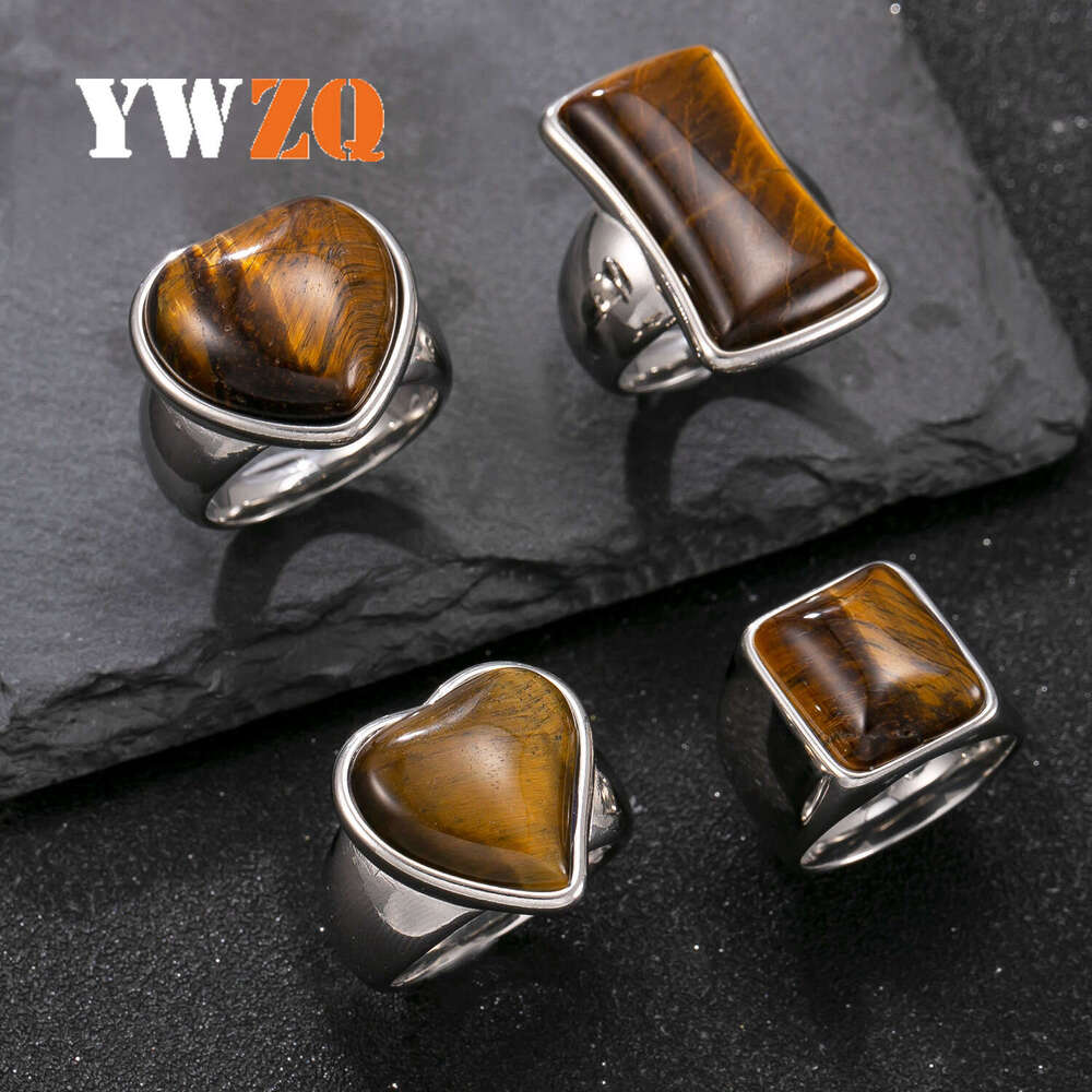 popular men's cast geometric tiger eye stone ring vintage high-end 925 Sterling Silver 18K Gold hand jewelry manufacturer