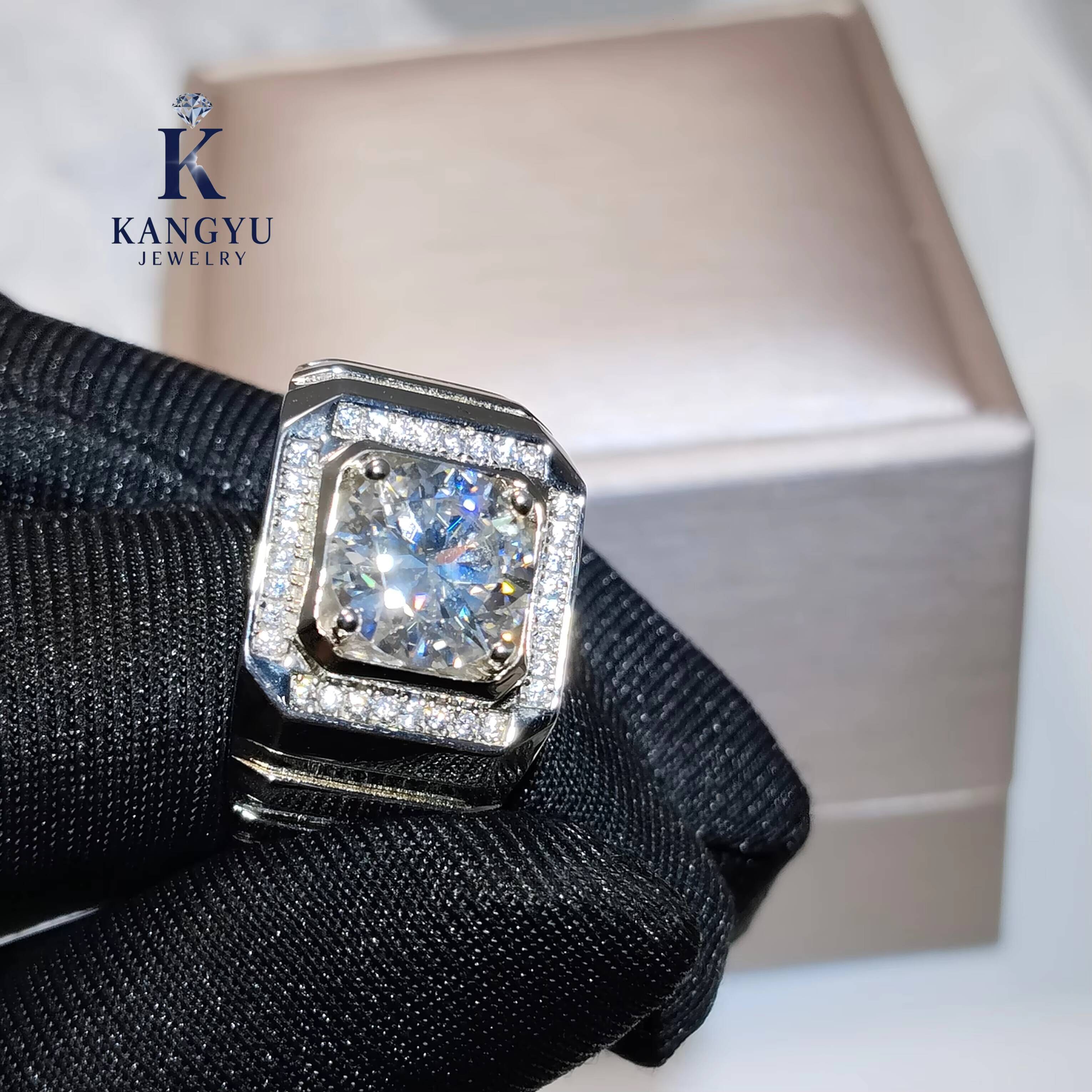 1ct/3ct Luxury Hip Hop Moissanite Ring 925 Sterling Silver Iced Out Bling Statement Ring for Men