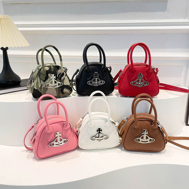 Designer, Luxury Empress Saturn Handheld Bowling Bag Litchi Texture Large Capacity Shoulder Crossbody Bag Simple Punk Style Women's Bag