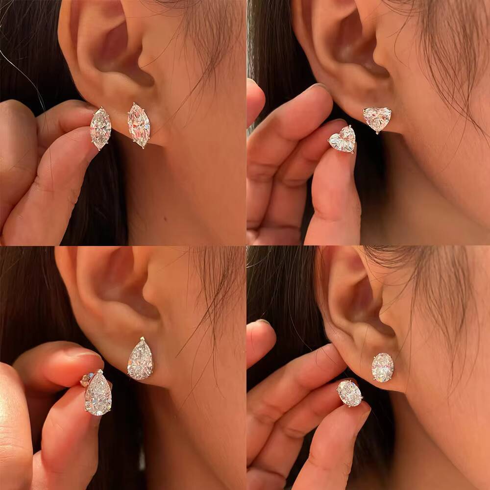 Lab Grown Diamond CVD Stud Earrings 1CT 2CT Round Marquise Heart Oval Emerald Pear Cut 14K 18K White Gold Stud Earrings