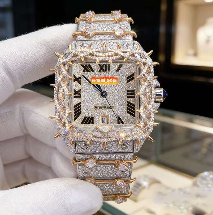 Hip Hop Luxury VVS Moissanite Watch Automatic Mechanical Movement Full Iced Out Honeycomb Pattern Stainless Steel Waterproof Case Stylish Wristwatch