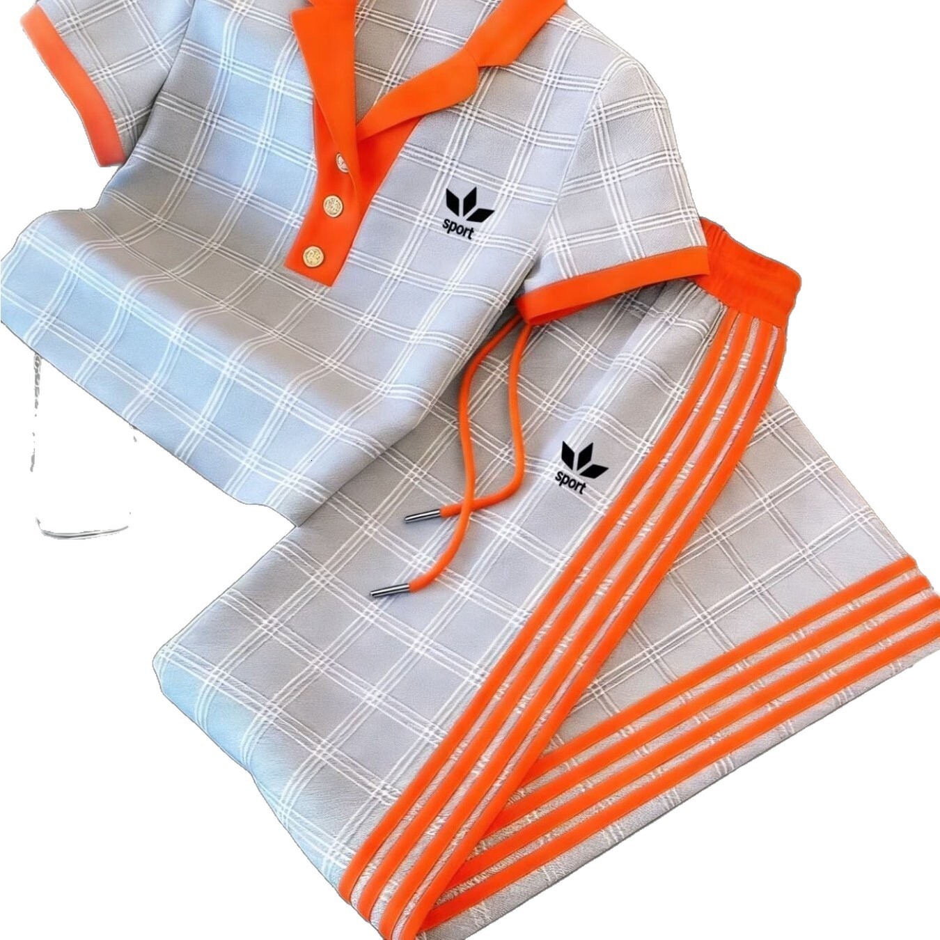 Designer women's sportswear T-shirt and Pants Two-piece set fashion trend casual zip-up POLO shirt short-sleeve long pants set