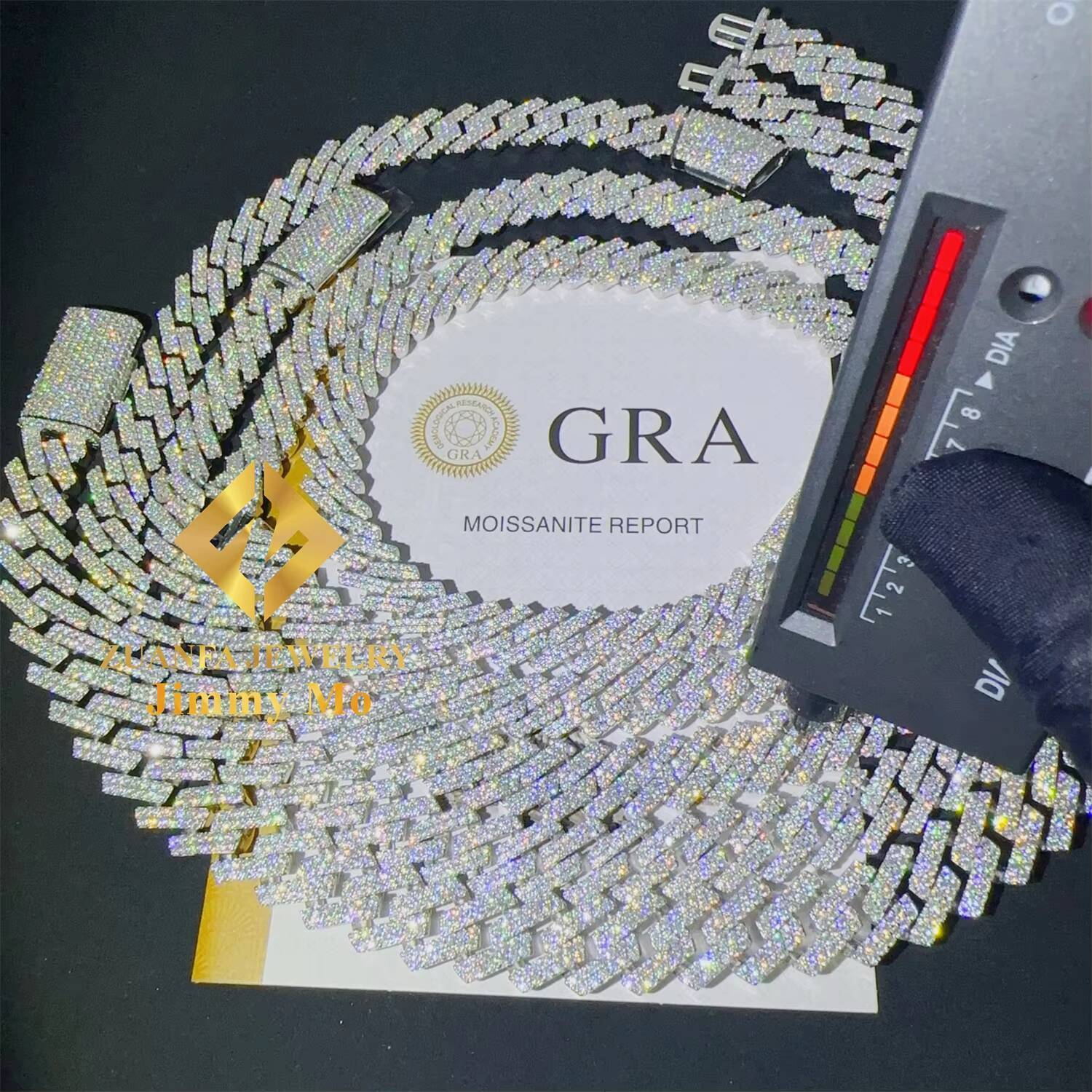 Hot Selling Pass Diamond Tester 925 Solid Silver 12mm 13mm 15mm Two Rows Iced Out Hip Hop VVS1 Moissanite Cuban Link Chain