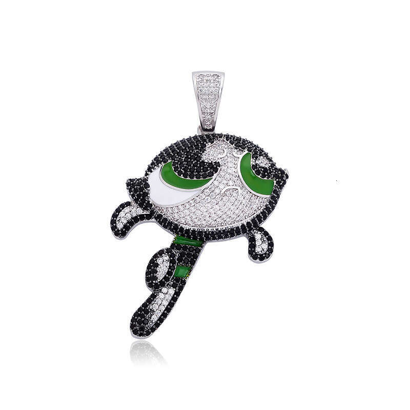 Jewelry Anime Cartoon Powerpuff Girls Style Pendant Colorful Moissanite Hip Hop Personality Necklace Jewelry