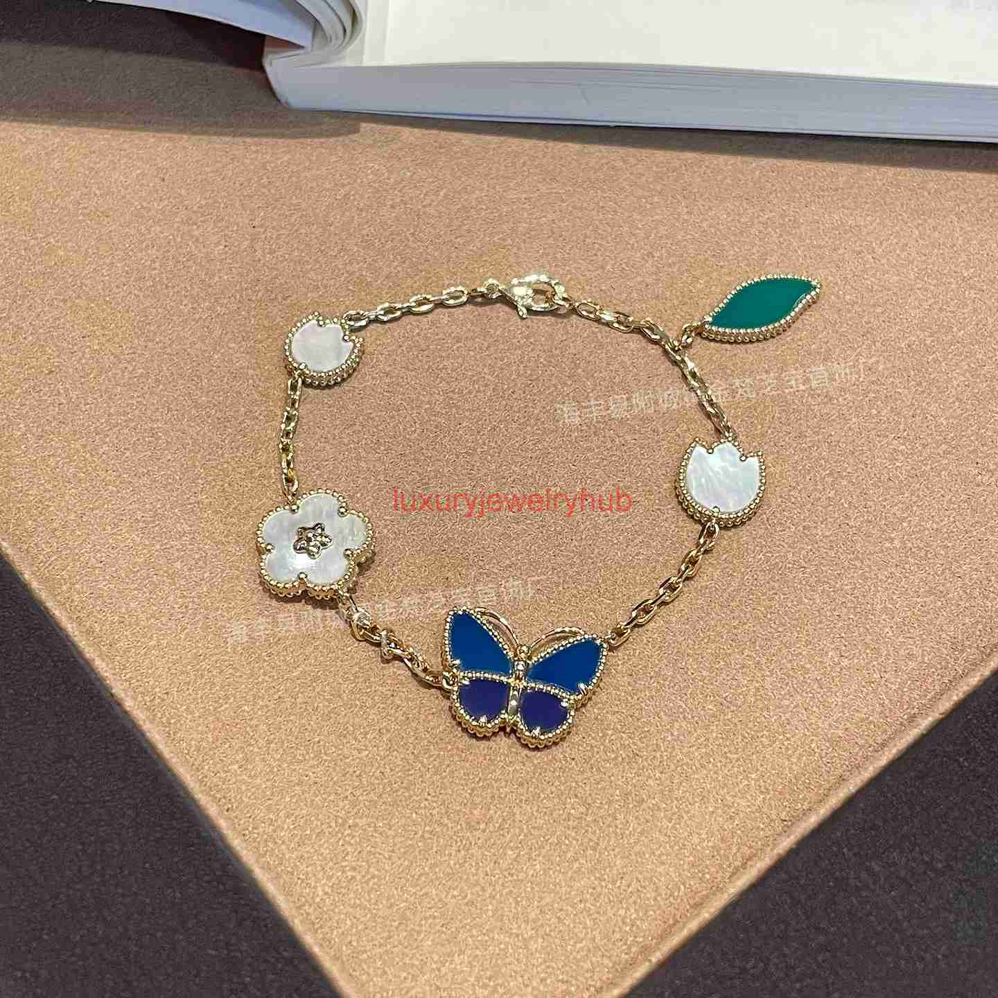 designer bracelet vanness cleef bracelet 26FAN Lucky bracelet 18k gold blue butterfly four-leaf clover mother-of-pearl irregular bracelet women