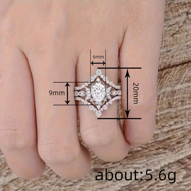 Crown Water Drop Shining Wax Inlaid Set for Women New Wedding Proposal Ring Three-Piece Set Shein Jewelry Style Rings