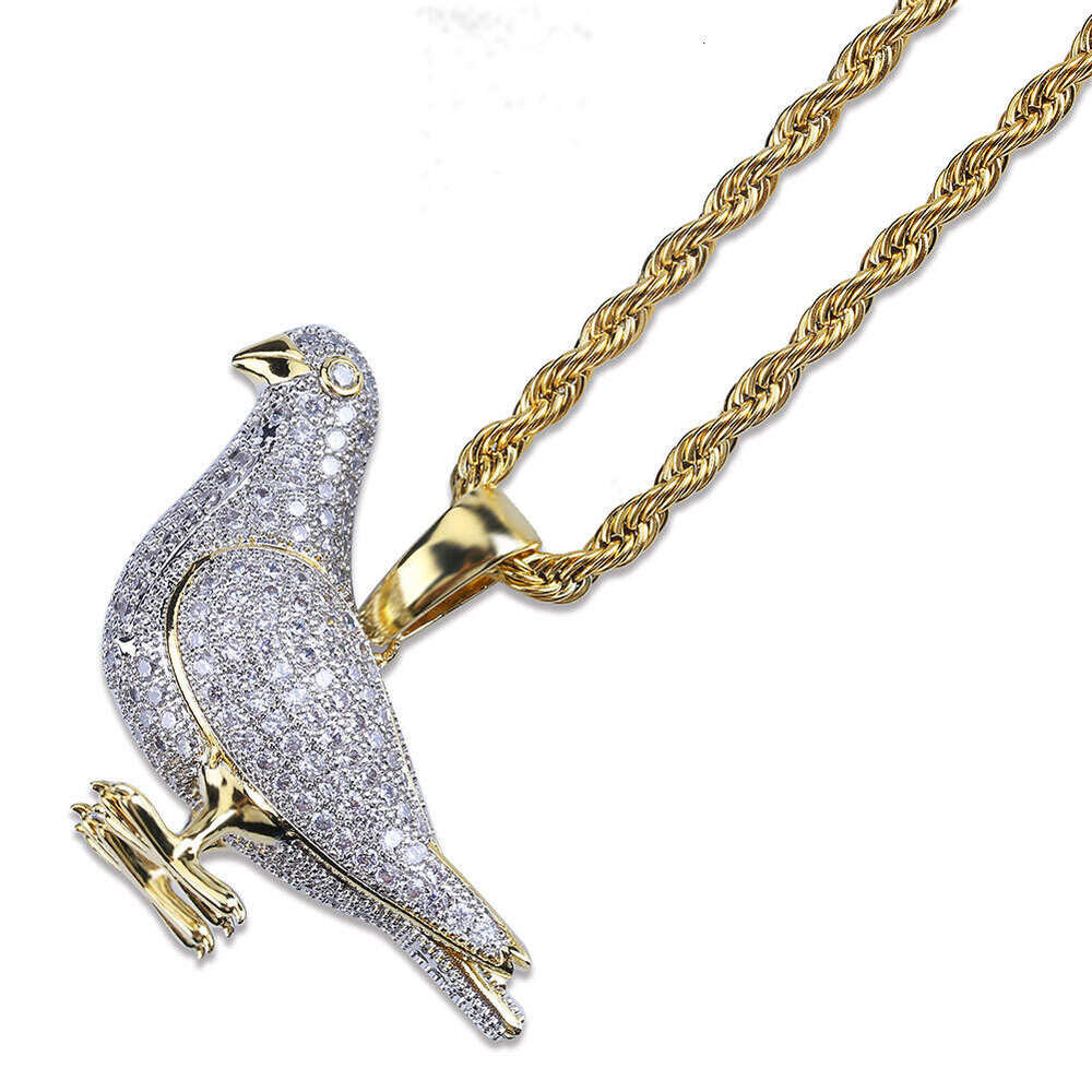 Popular Jewelry style personalized pigeon Hip Hop men's pendant jewelry micro-inlaid Moissanite two-tone trendy animal necklace