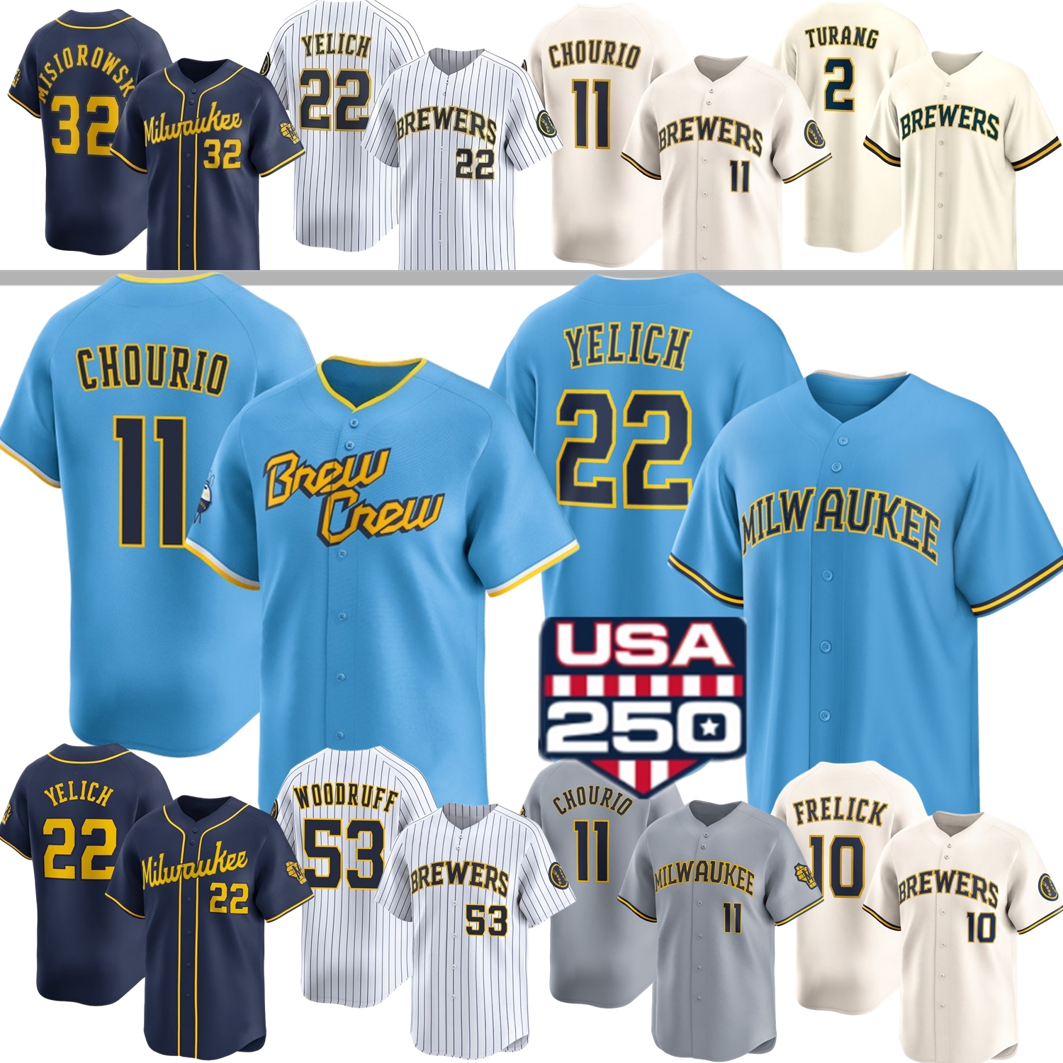 MilwaukeeS Brewers Baseball Jersey Jackson Chourio William Contreras Jesus Made Brandon Woodruff Jeferson Quero Yelich Williams Misiorowski Turang Mit