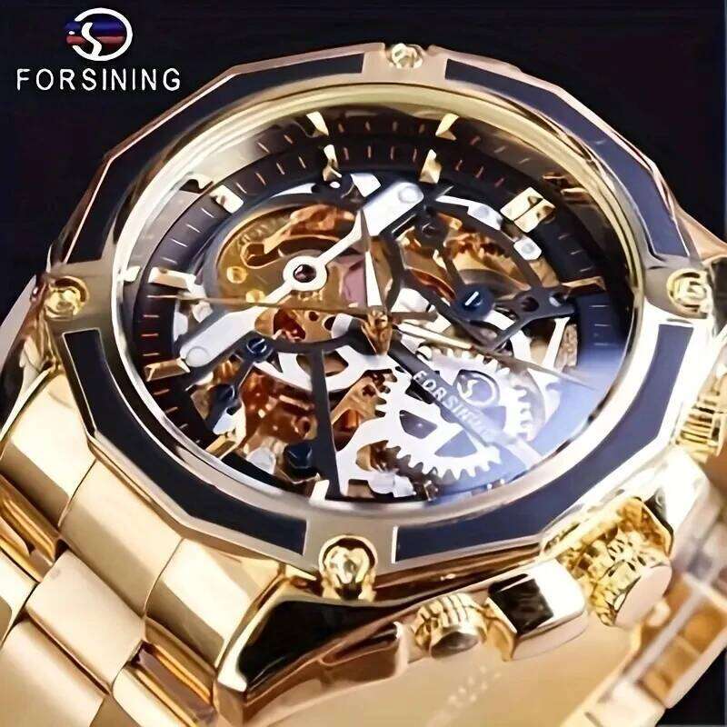 European and American Style High-Value Lightweight Luxury Fashion Hollow Automatic Mechanical Watch Men - Suitable as a Gift for Him, No Batteries Nee