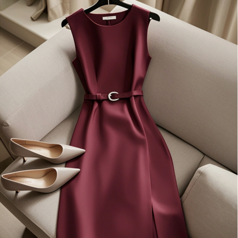 Summer Date Dress: Unique Stunning Elegant And Attractive Designer Dress Red Waist-cinching Sleeveless Dress For Women