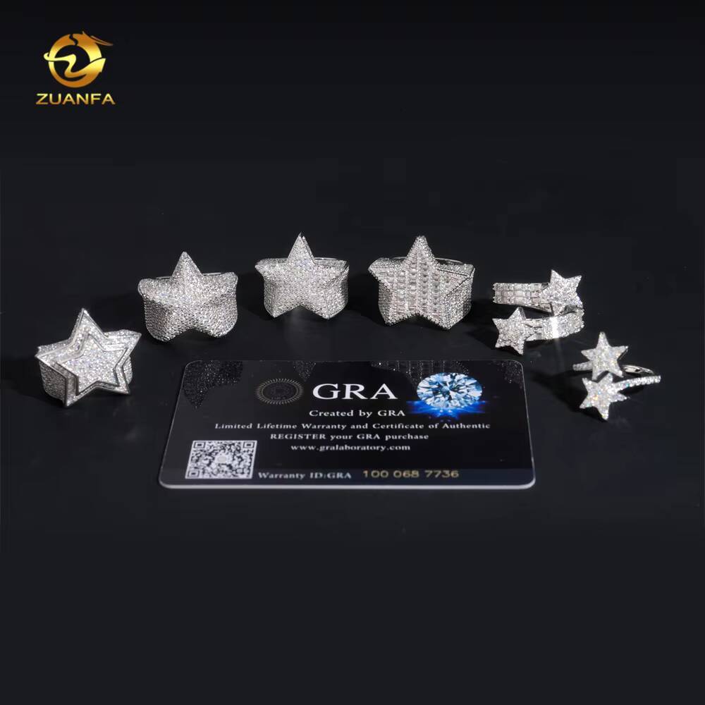 Hot Sale Instock Iced Out Star Moissanite Men Diamond Rings 925 Silver Hip Hop Ring Pass Diamond Tester Fashion Men Cuban Ring