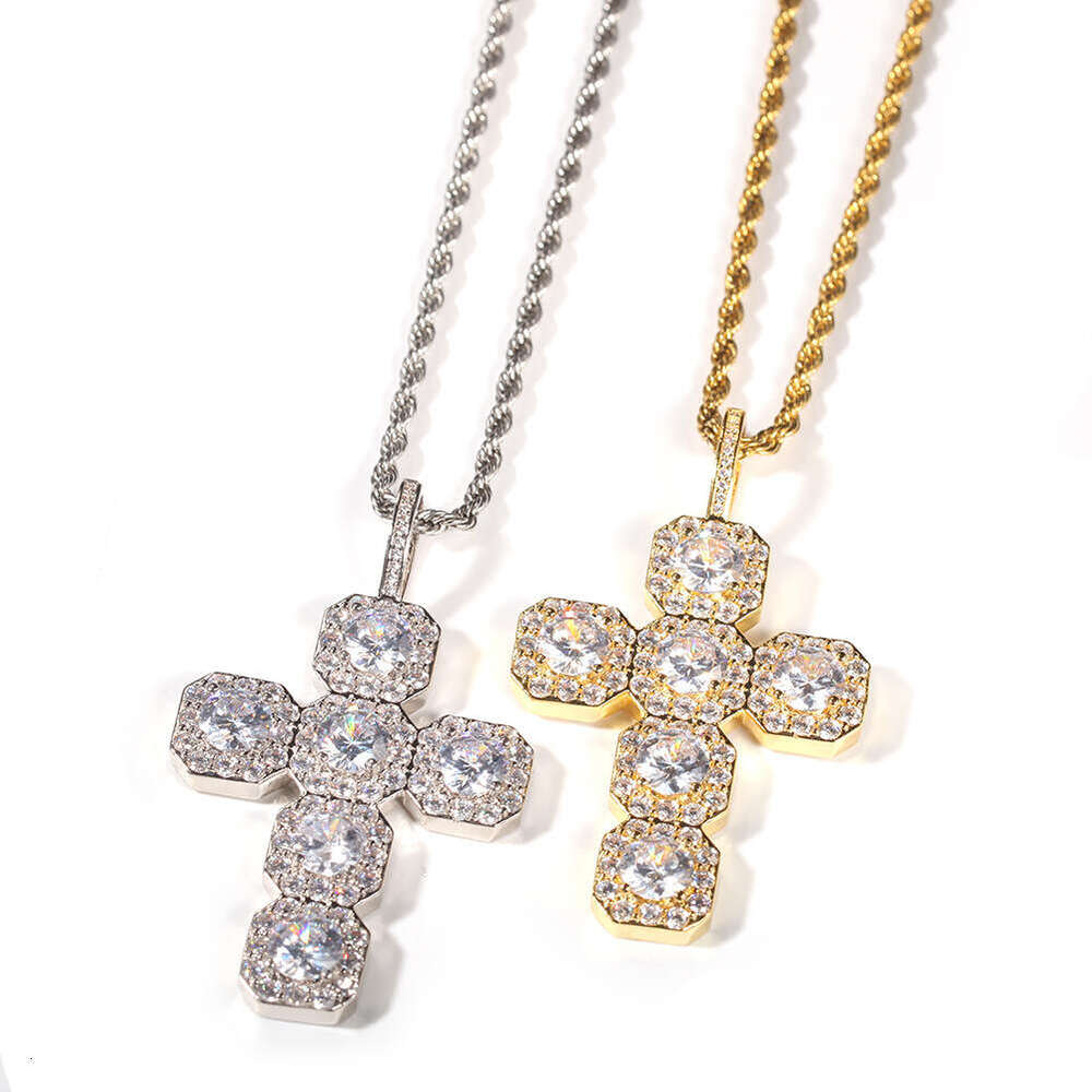 Vintage Hip-Hop Ice with VVS moissanite Cross Pure silver Inlaid Moissanite Unisex Pendant Necklace Trendy Summer Clavicle Chain Wholesale - view 5