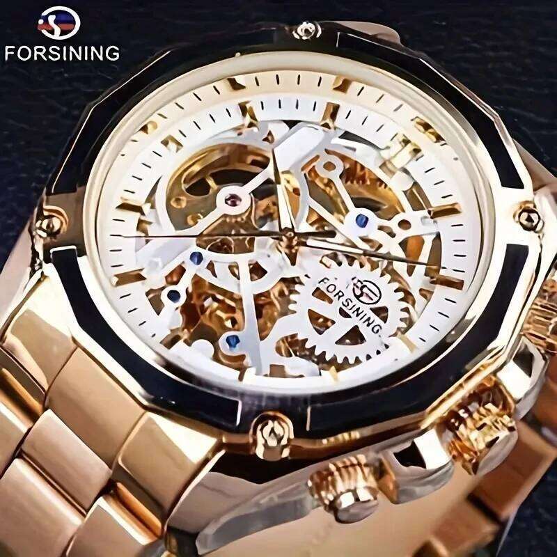 European and American Style High-Value Lightweight Luxury Fashion Hollow Automatic Mechanical Watch Men - Suitable as a Gift for Him, No Batteries Nee