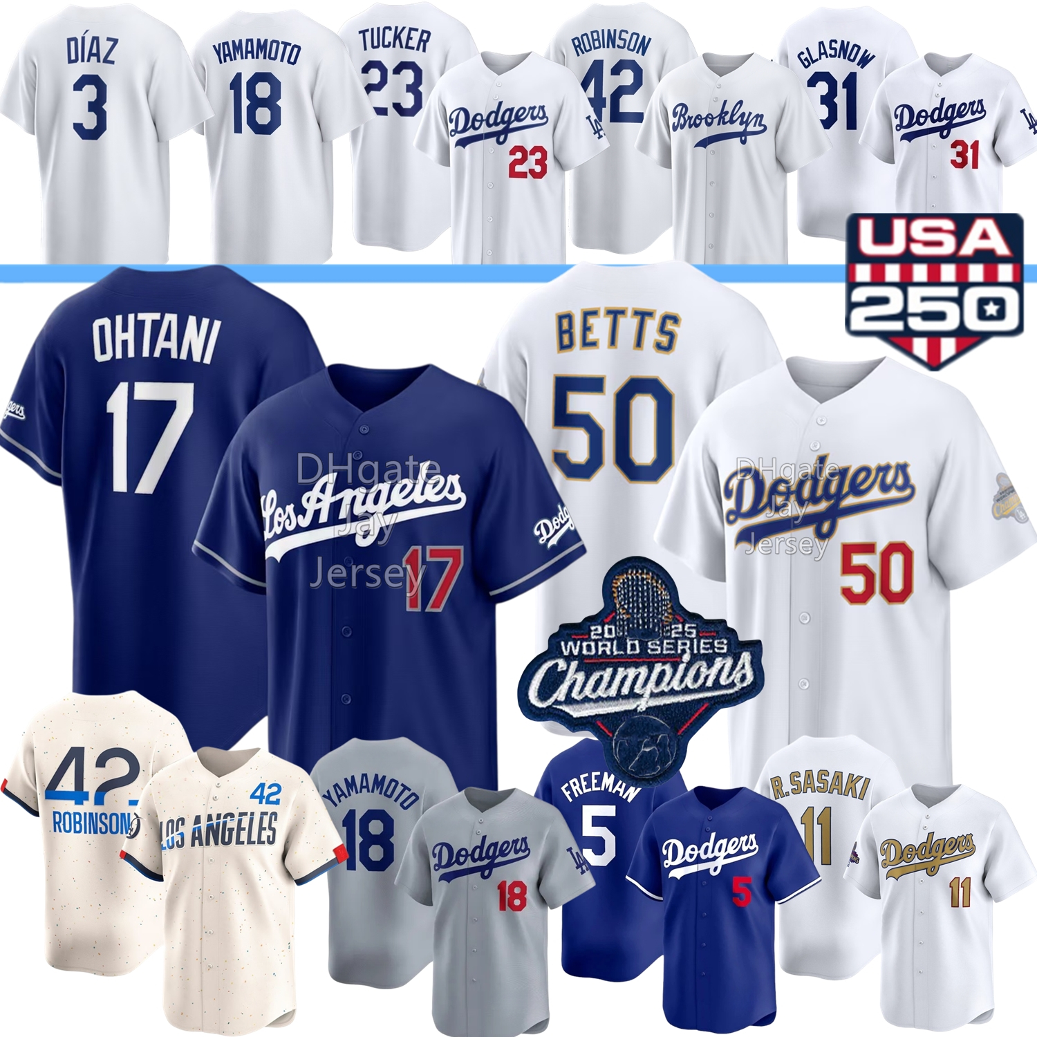 2026 LA Dodgers Baseball Jersey #17 Shohei Ohtani #50 Mookie Betts Freddie Freeman Yamamoto Edwin Diaz Kyle Tucker R. Sasaki Smith Pages Glasnow Robinson Valenzuela