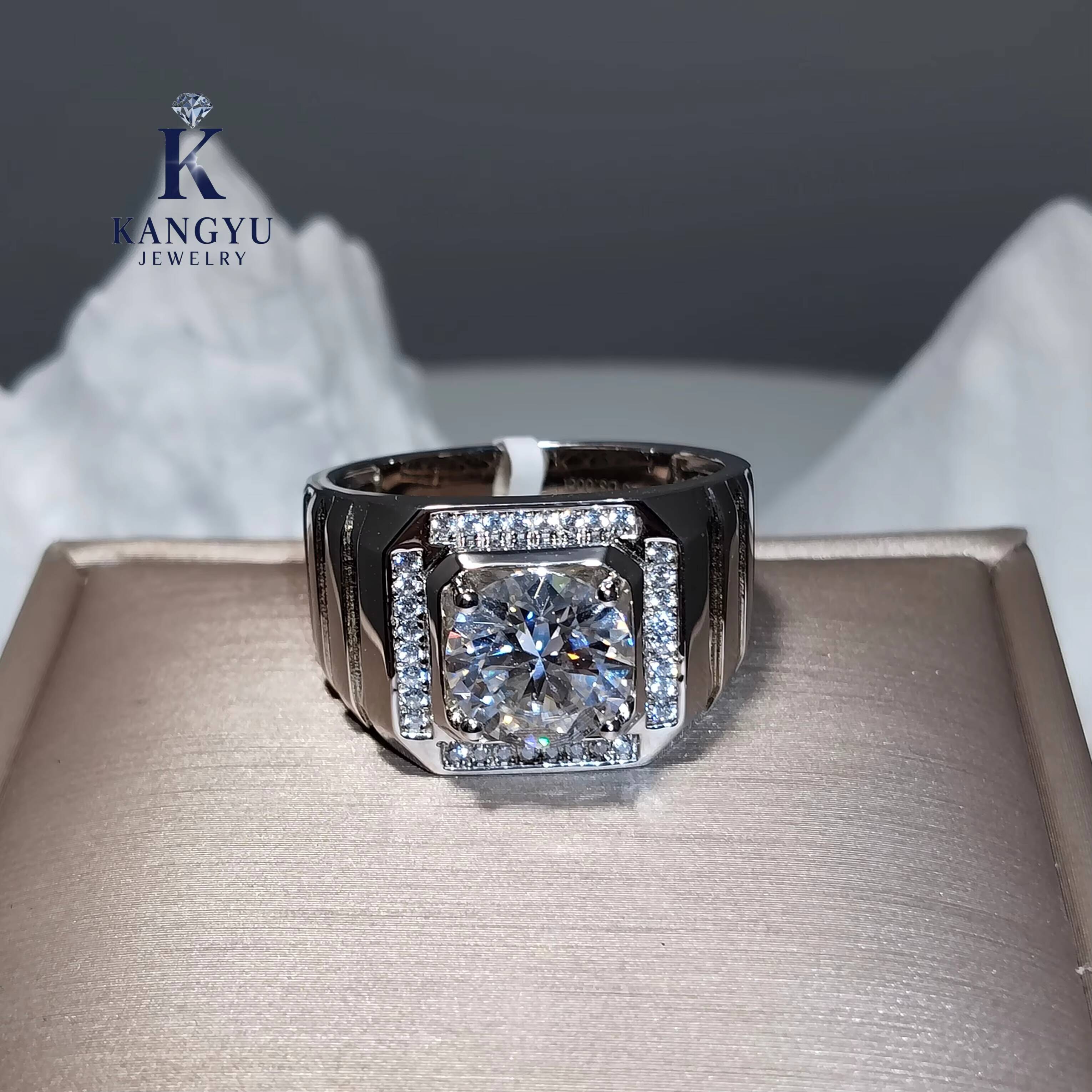 1ct/3ct Luxury Hip Hop Moissanite Ring 925 Sterling Silver Iced Out Bling Statement Ring for Men