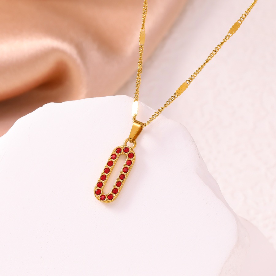 Luxurious sophisticated niche design diamond-studded jewelry set for women, stainless steel plated with 18K gold, oval necklace and earrings - view 5