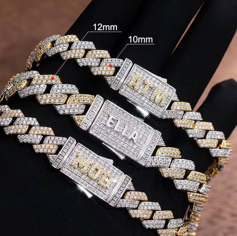 Fashion Hip Hop Jewelry Iced Out VVS Moissanite Miami Cuban Chain Custom 10-19mm Sterling Silver 925 Cuban Chain Bracelet