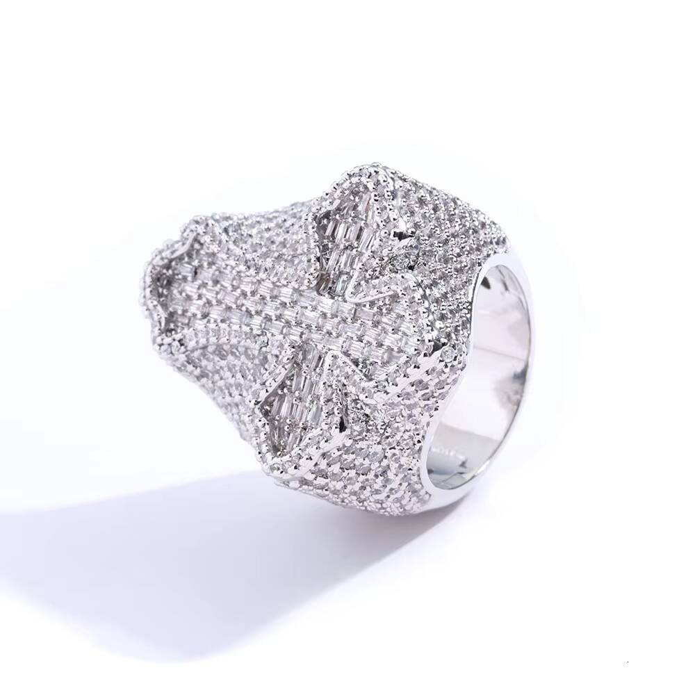 Hip Hop Rapper Jewelry Shiny Platinum/Gold Plated Cross Ring for Men 925 Sterling Silver VVS1 Moissanite GRA Certified Gift