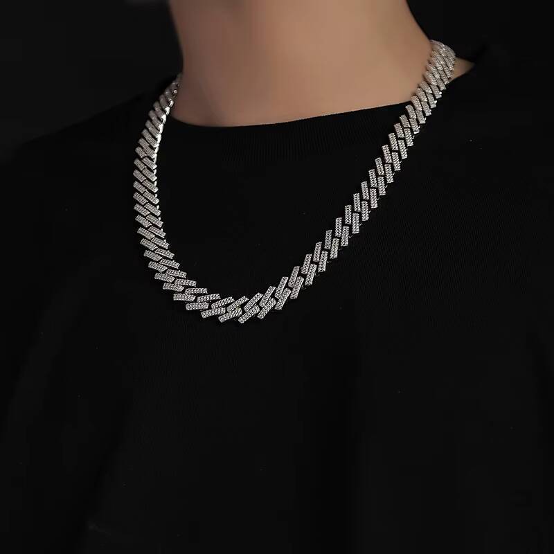 15mm Baguette Moissanite Cuban Iced Out 925 Silver Hiphop Men Vvs Moissanite Cuban Link Chain for Men Gifts Daily Wear