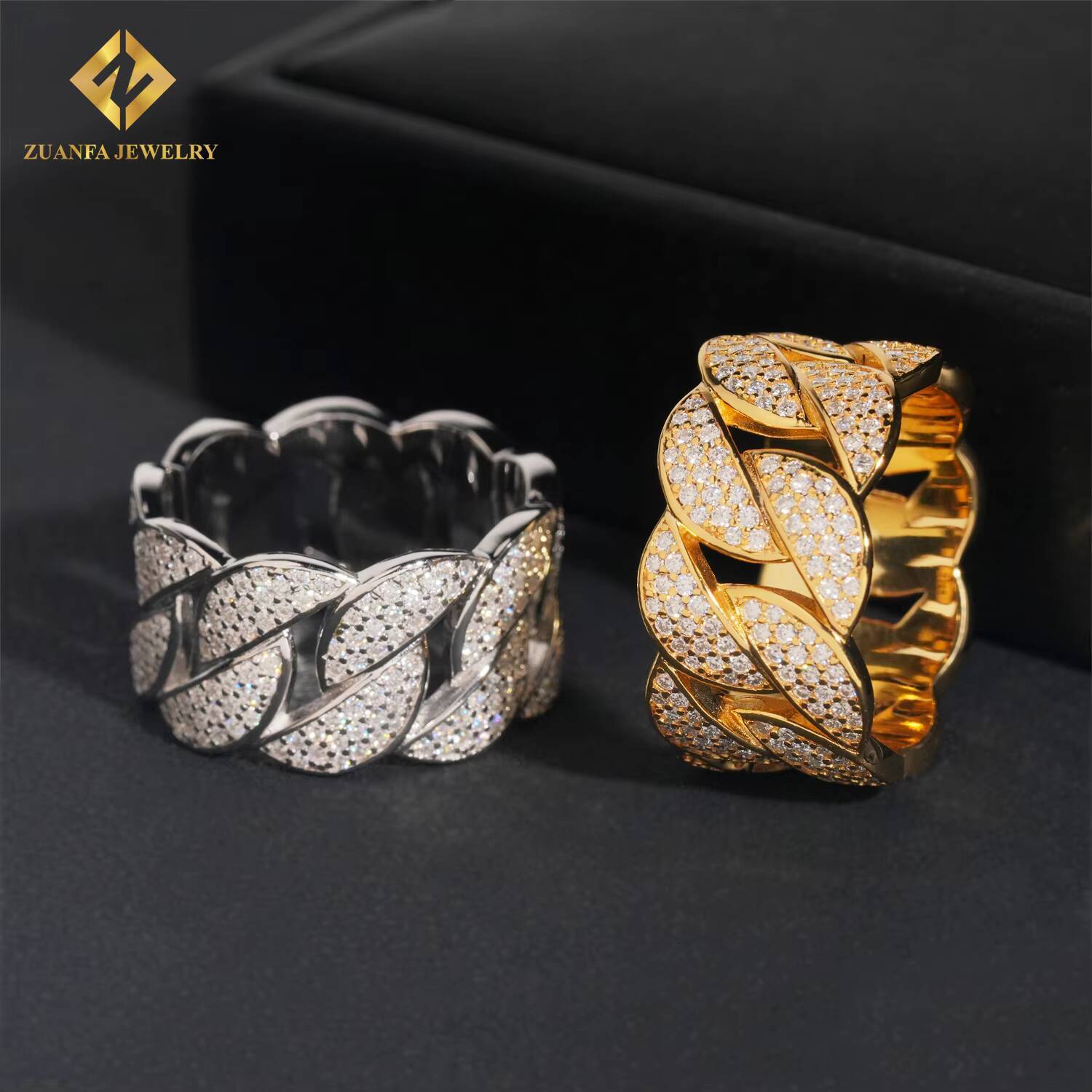 Instock Classic Cuban Men Diamond Ring Moissanite Diamond Iced Out Ring Hip Hop Jewelry