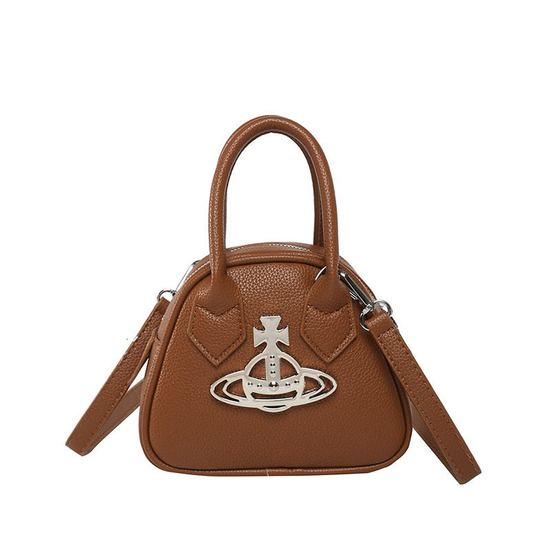 Designer, Luxury Empress Saturn Handheld Bowling Bag Litchi Texture Large Capacity Shoulder Crossbody Bag Simple Punk Style Women's Bag
