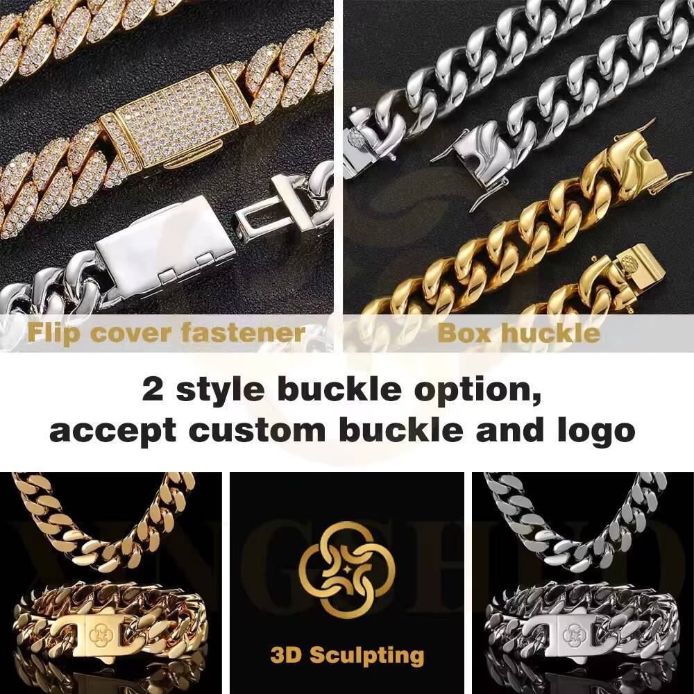 Xs Wholesale Men Hop Jewelry 20mm 3 Rows Gold Chunky Necklace Iced Out Cz Prong Cuban Link Chain Necklace Cuban Chain