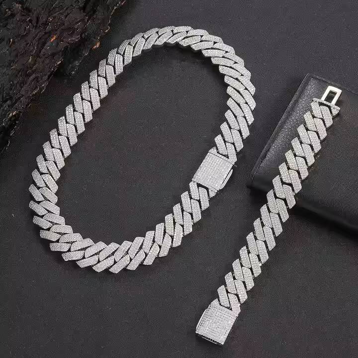 8mm Moissanite Diamond Hip Hop Jewelry Cuban Link Chain 925 Silver with Rose Gold Plated Iced Out Cuban Chain