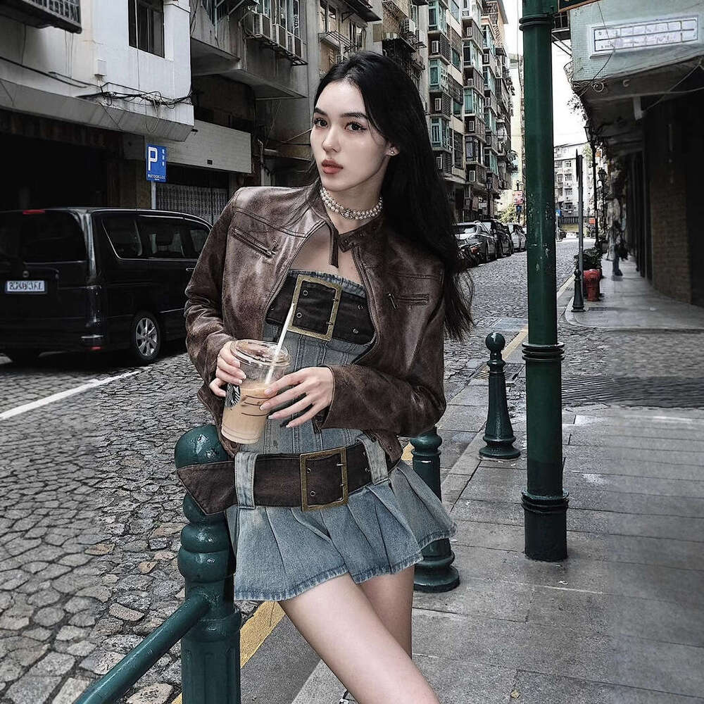 Dress designer dress Jaded London denim dress for women, stylish American retro design with belt, strapless pleated