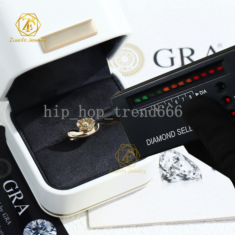 Oval Cut Curvy Design Champagne Moissanite Classic Wedding Ring 10K Gold 10ct Fine Jewelry Pinky Ring