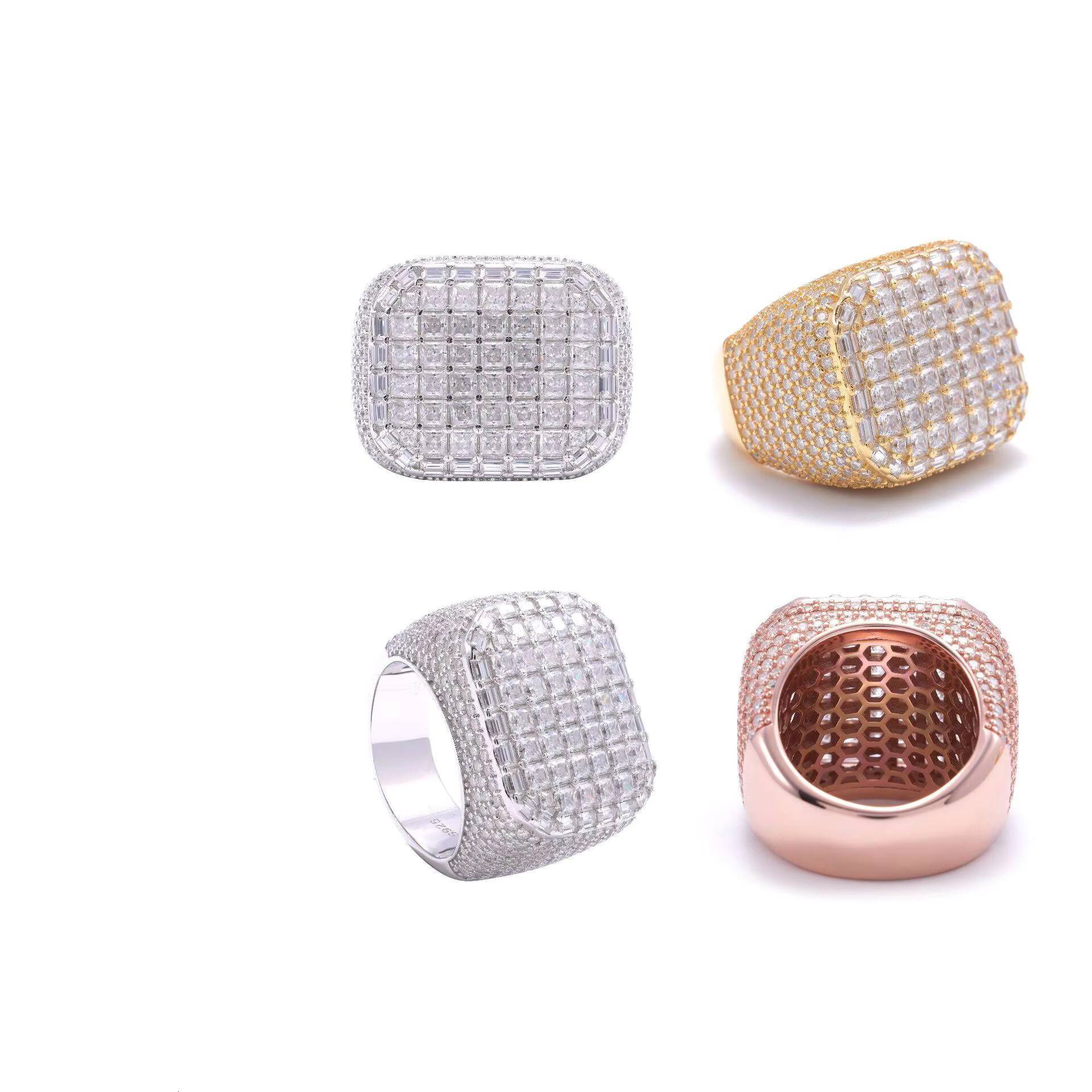 Mens 925 Silver Hip Hop Moissanite Ring High Quality Passes Diamond Test for Wedding Everyday Wear