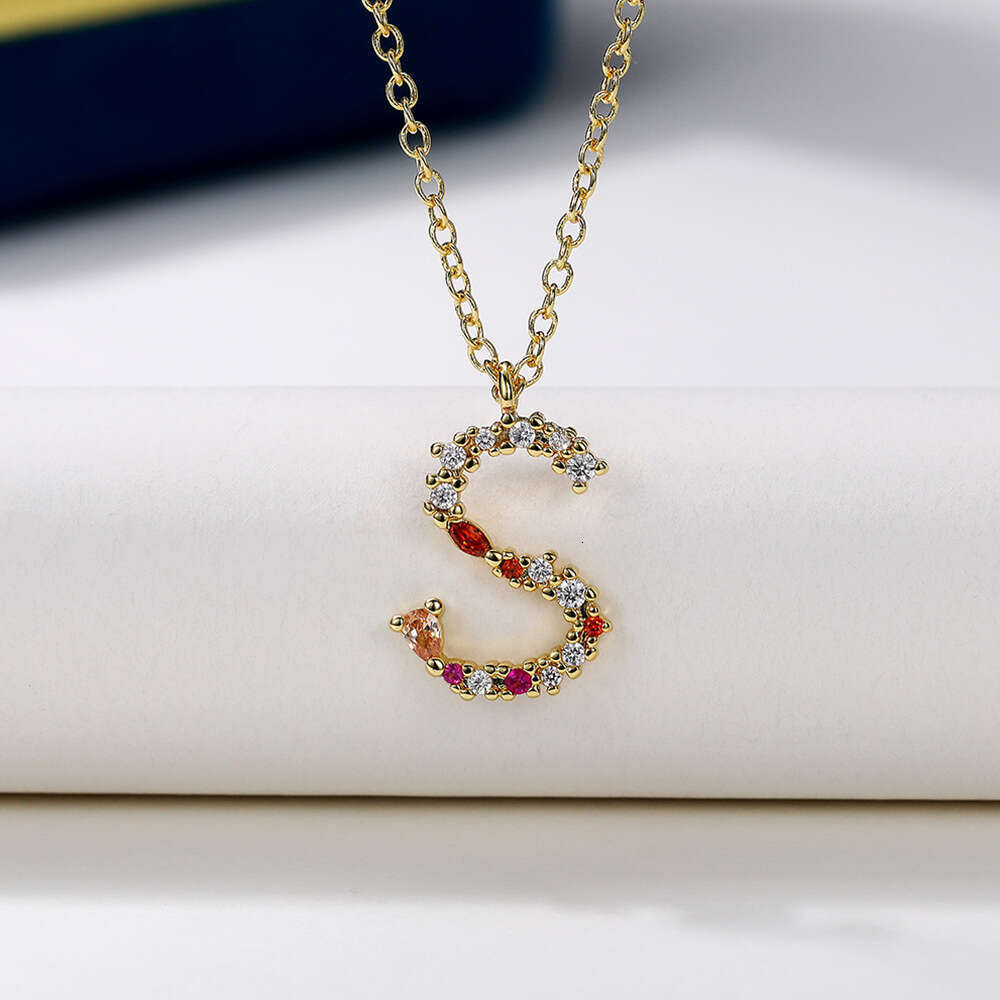 Full-Diamond Letter S Necklace Gold-Plated Silver English for Women DIY Pendant with Diamonds Clavicle Chain Necklace