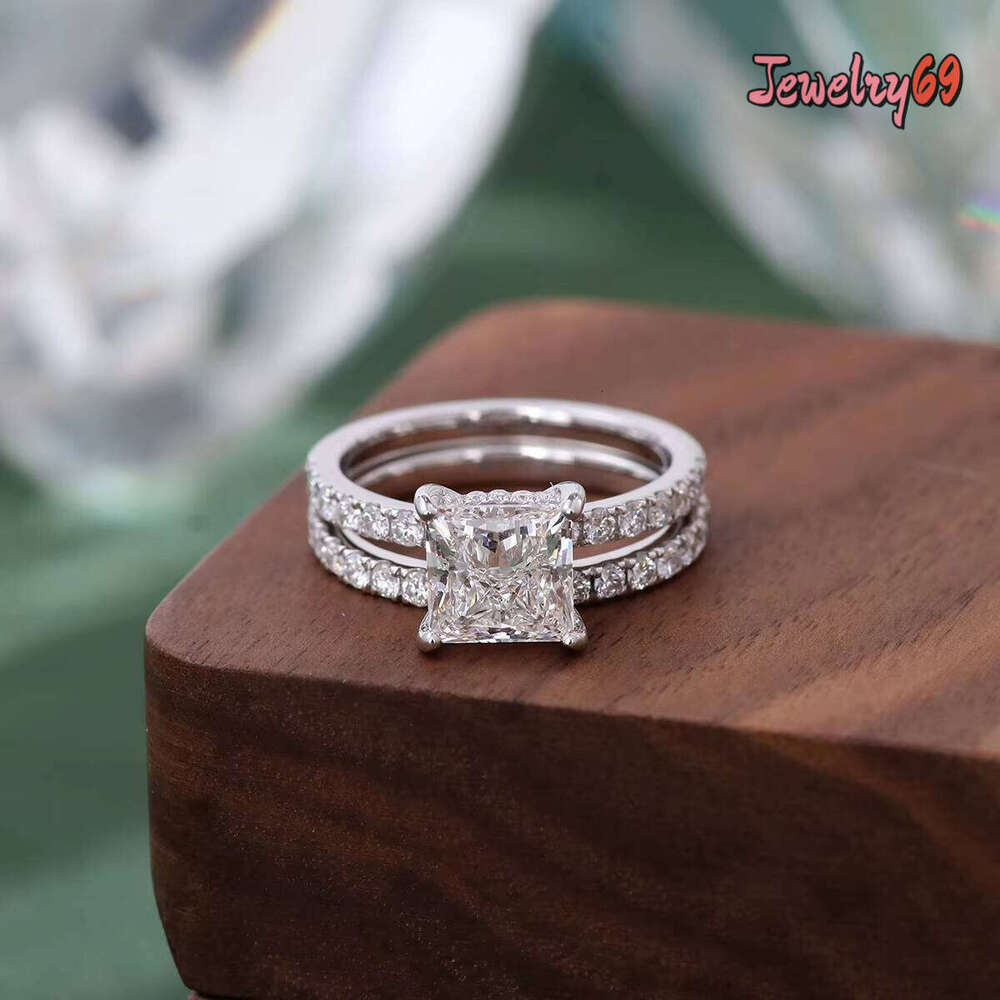 18K Gold 2 Carat Princess Cut Lab Grown Rings Engagement Solitaire Diamond Women Jewelry Ring Set