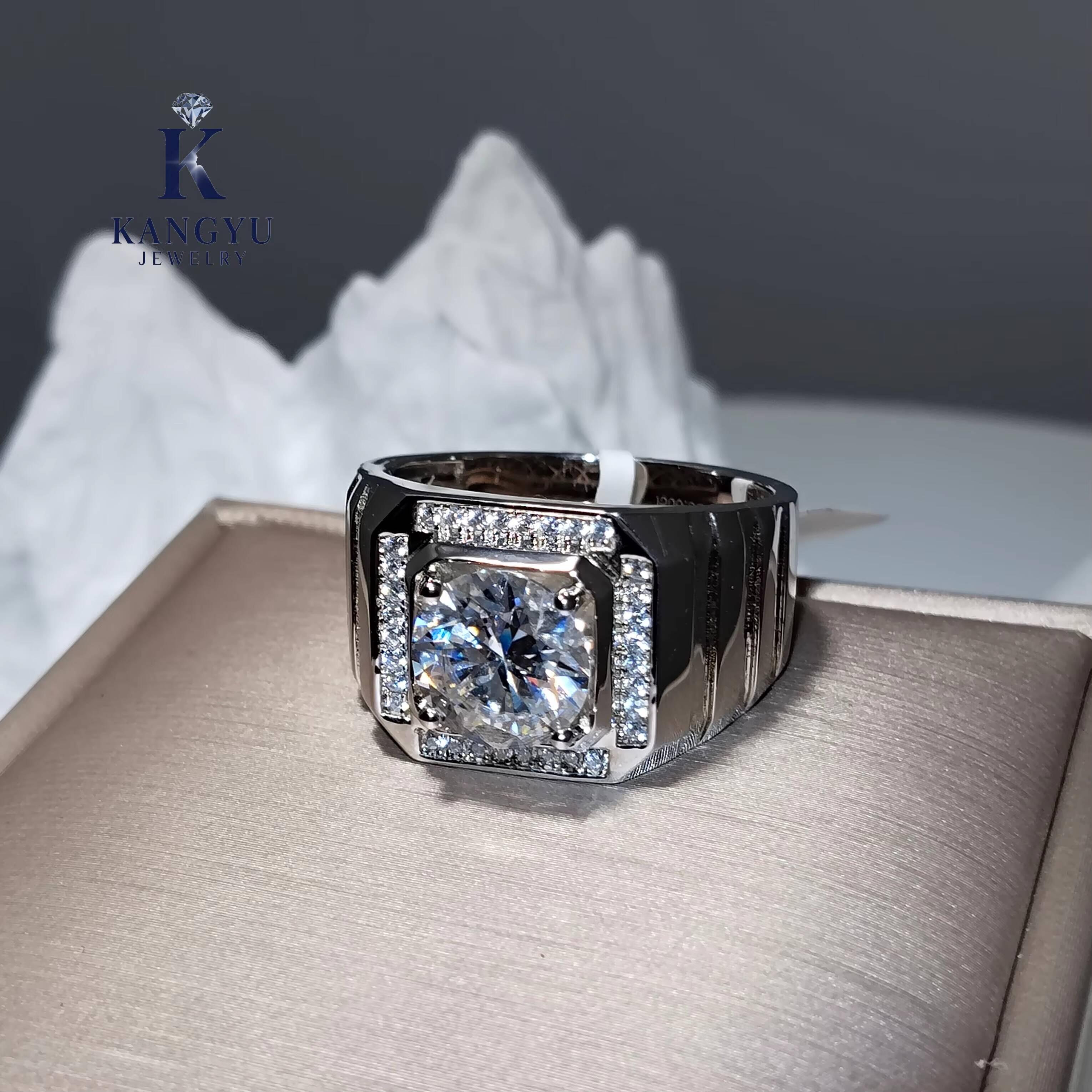 1ct/3ct Luxury Hip Hop Moissanite Ring 925 Sterling Silver Iced Out Bling Statement Ring for Men