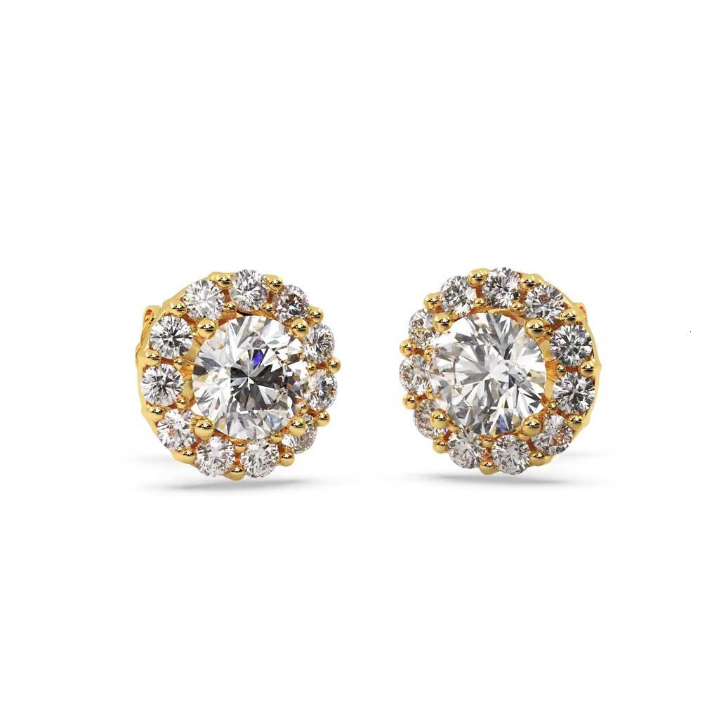 075ct Halo Diamond Stud Earrings in 18kt Yellow Gold G-H VS2-SI1