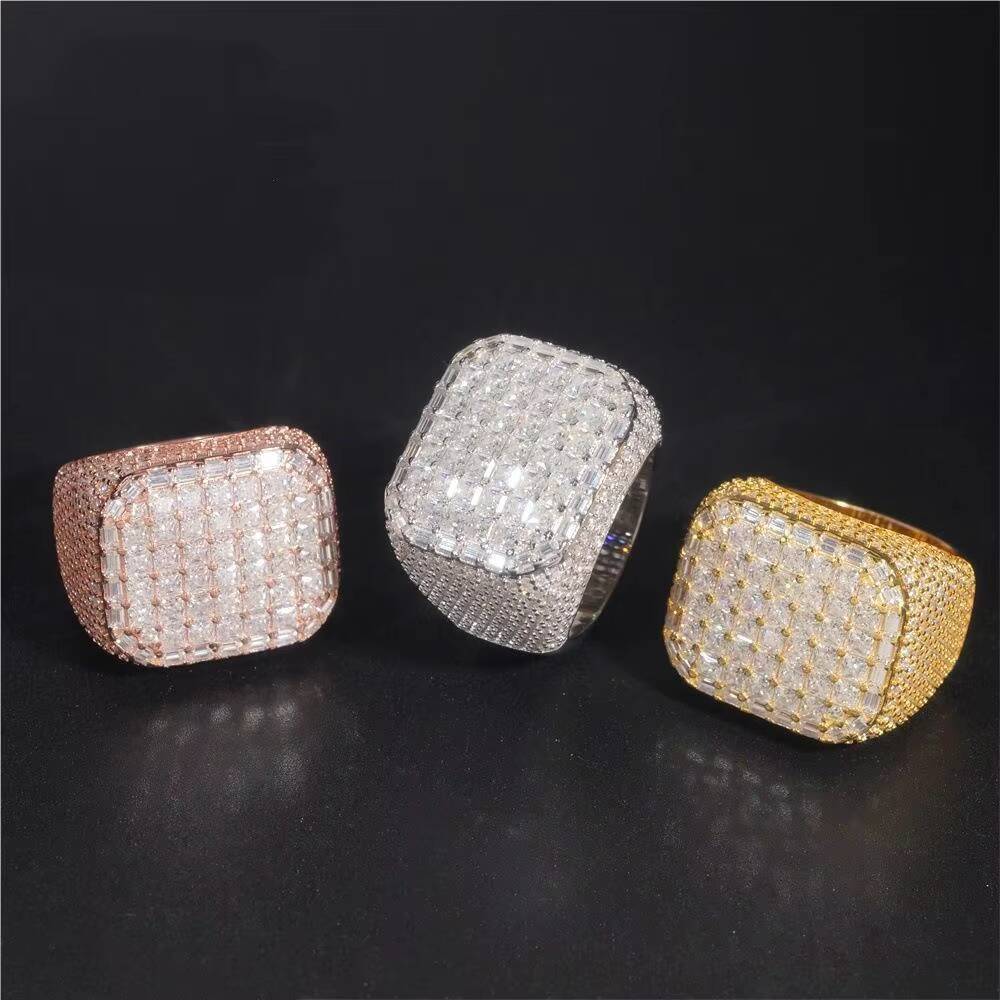 Mens 925 Silver Hip Hop Moissanite Ring High Quality Passes Diamond Test for Wedding Everyday Wear
