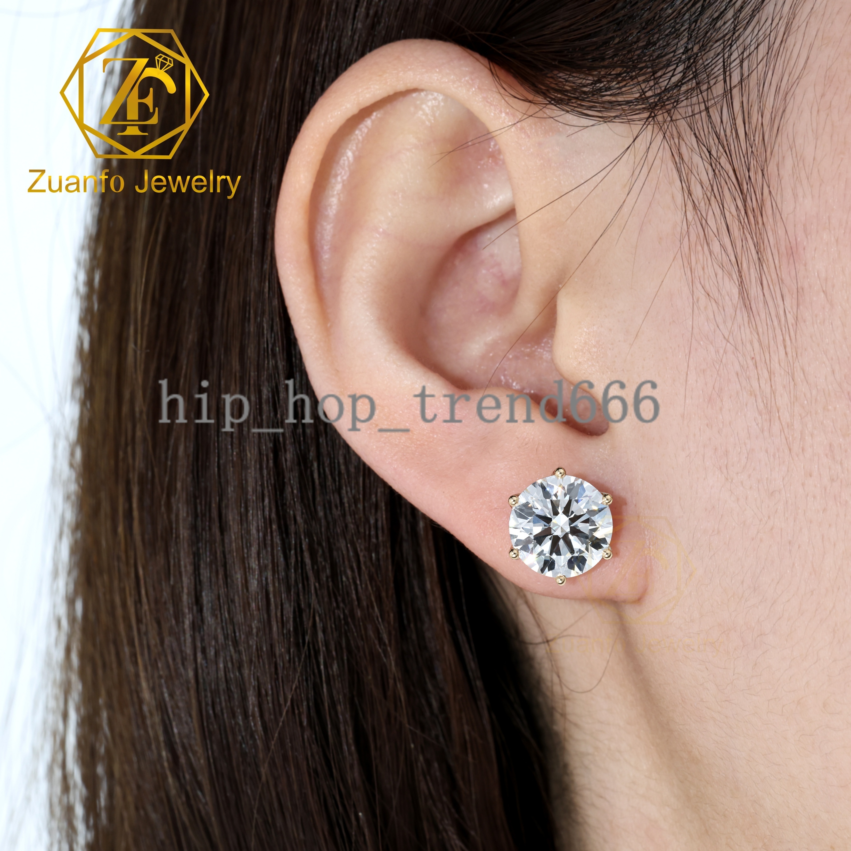 IGI Certified 1 2 3 CT Round CVD Lab Diamond Studs 14k 10k Solid Gold 6Prongs Lab Grown Diamond Earrings Stud